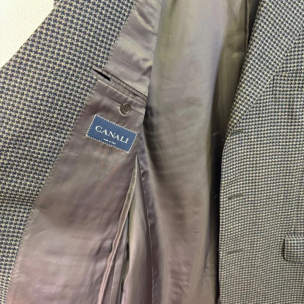 Canali Blazer Mens 40R Wool Brown Blue Houndstooth 3-Btn Made Italy Sport Coat